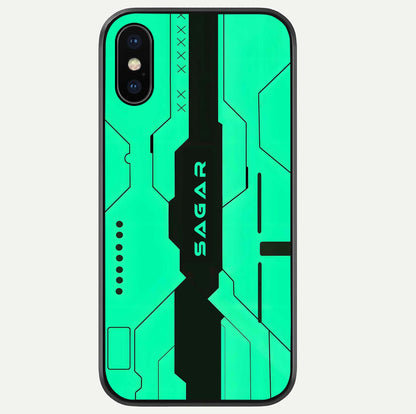 Aqua Tech CYBERPUNK Custom Name Glass Case For iPhone 16 Pro by Custom World