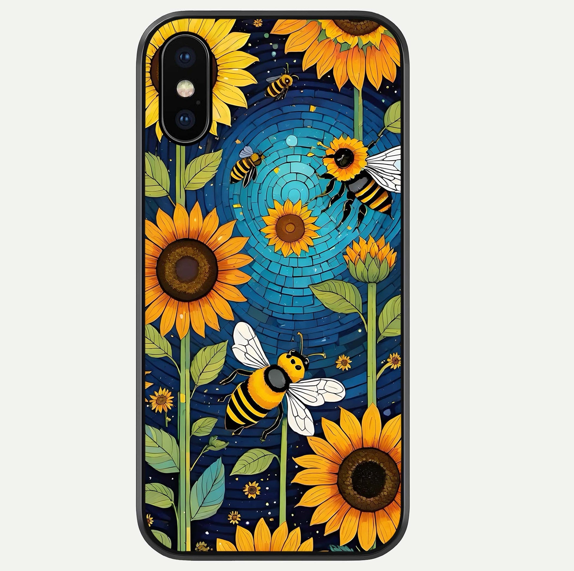 Bees & Sunflowers Glass Case For iPhone Xs by Custom World