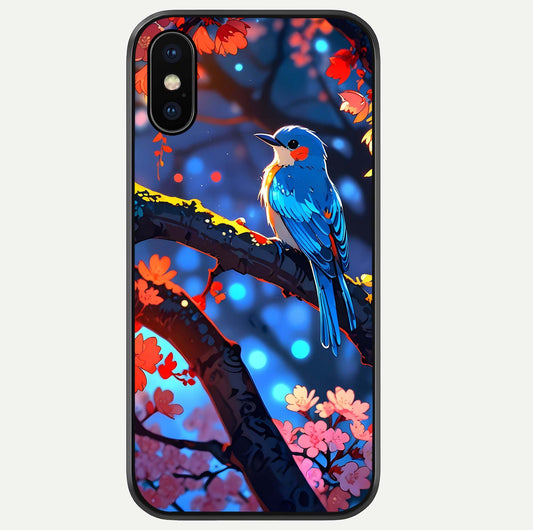 Blooming Spendor Bird Glass Case For iPhone Xs by Custom World