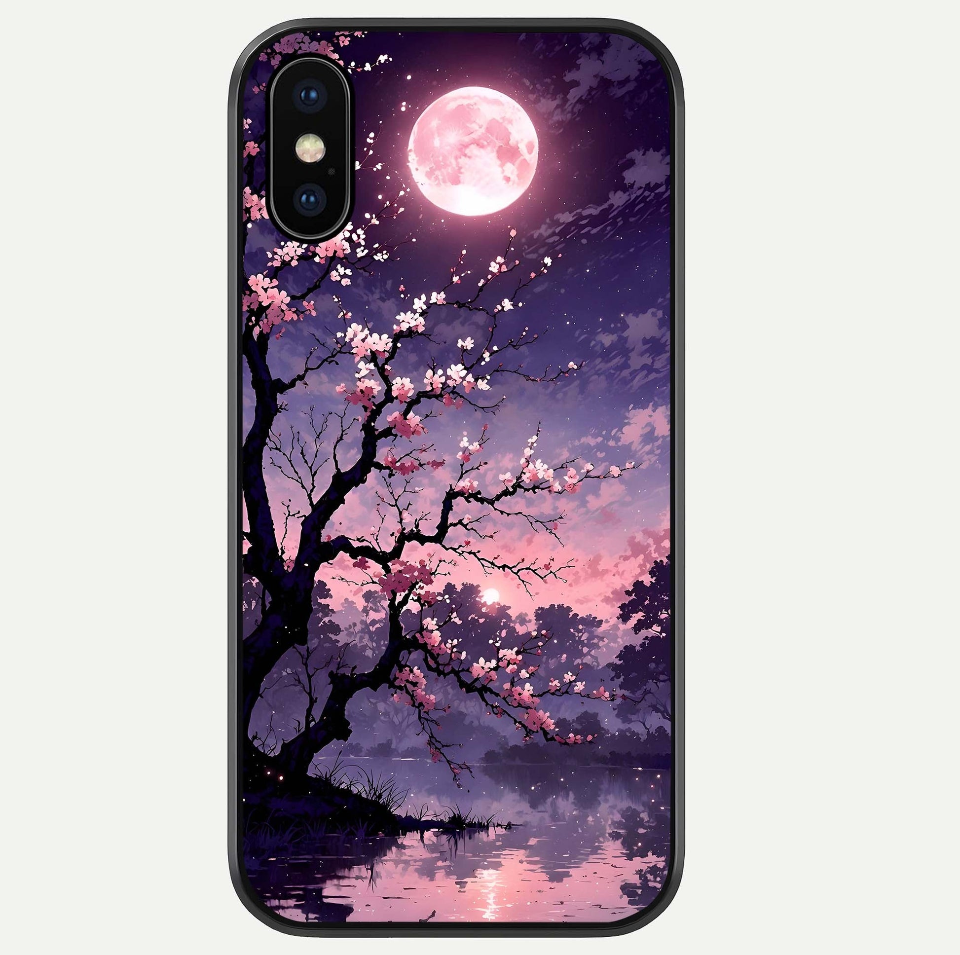 Blossom Pink Moon Glass Case For iPhone Xs by Custom World