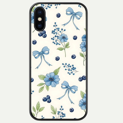 Blue Flower & Bow Glass Case For iPhone Xs by Custom World