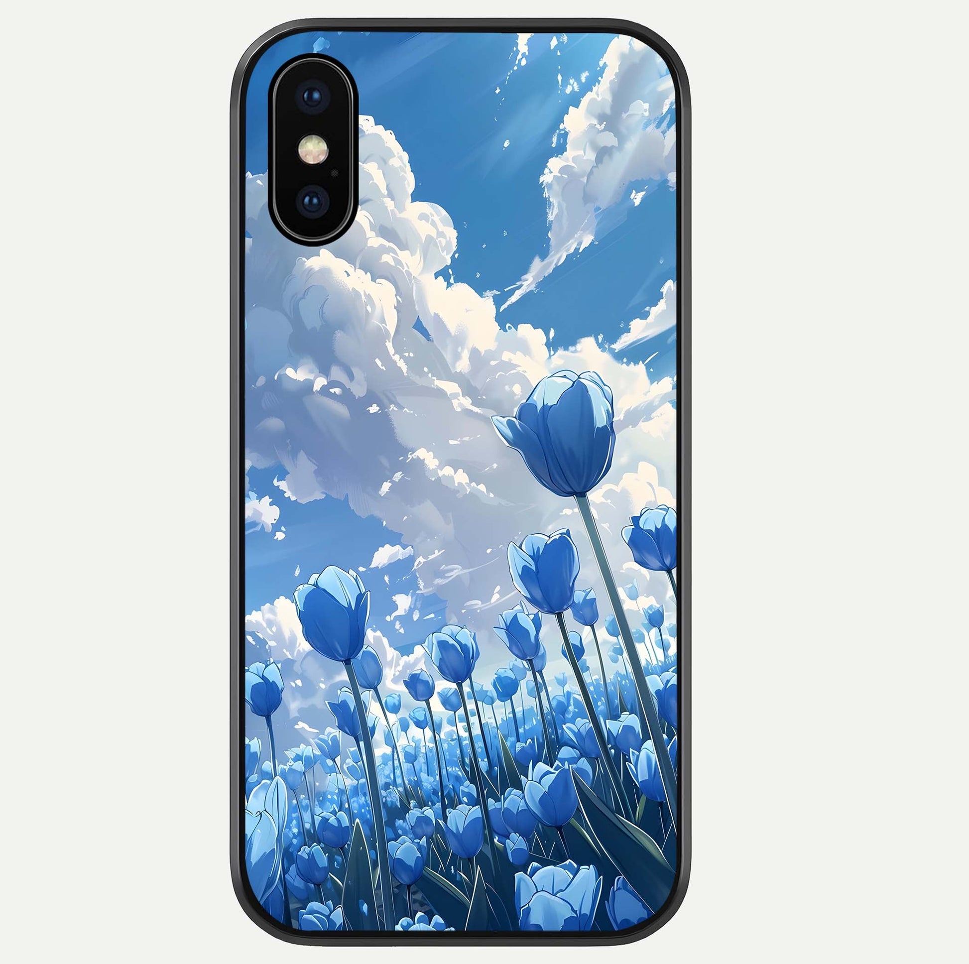 Blue Tulip Clouds Glass Case For iPhone Xs by Custom World