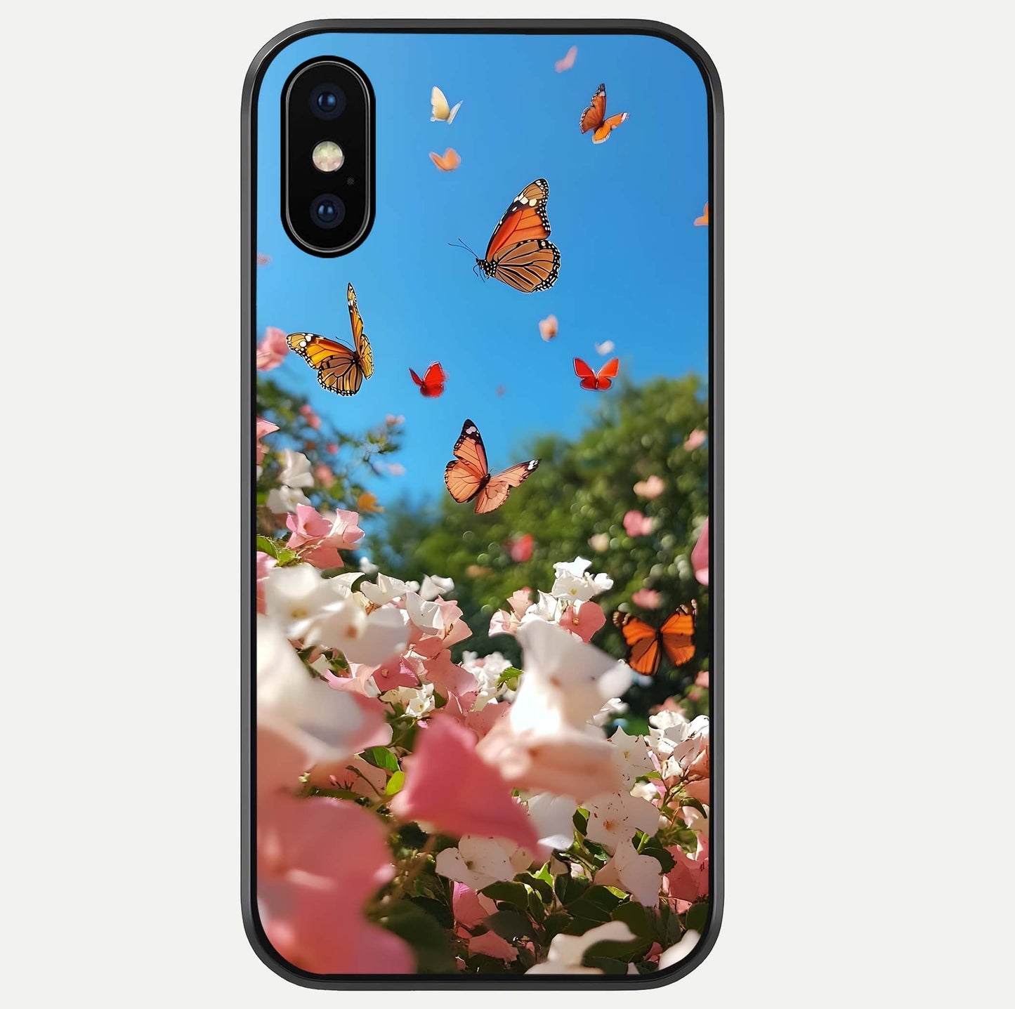 Butterflies In Bloom Sky Glass Case For iPhone Xs by Custom World