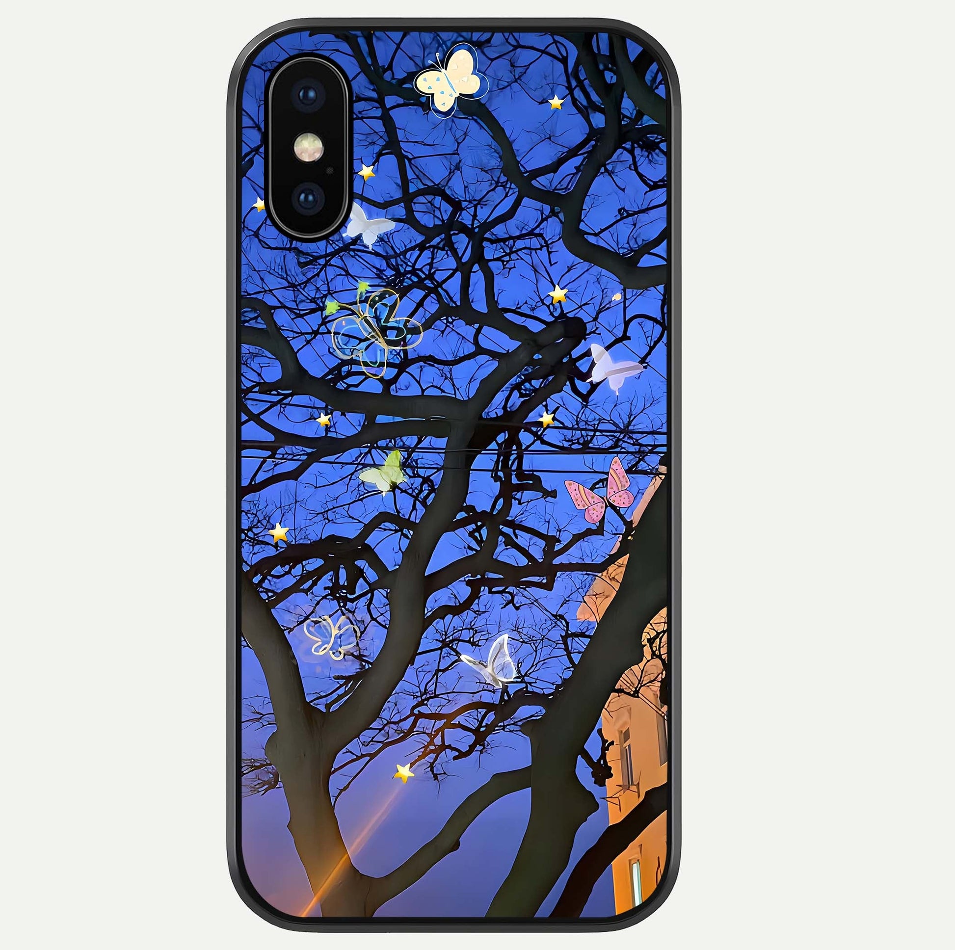 Butterfly Night Magic Glass Case For iPhone Xs by Custom World