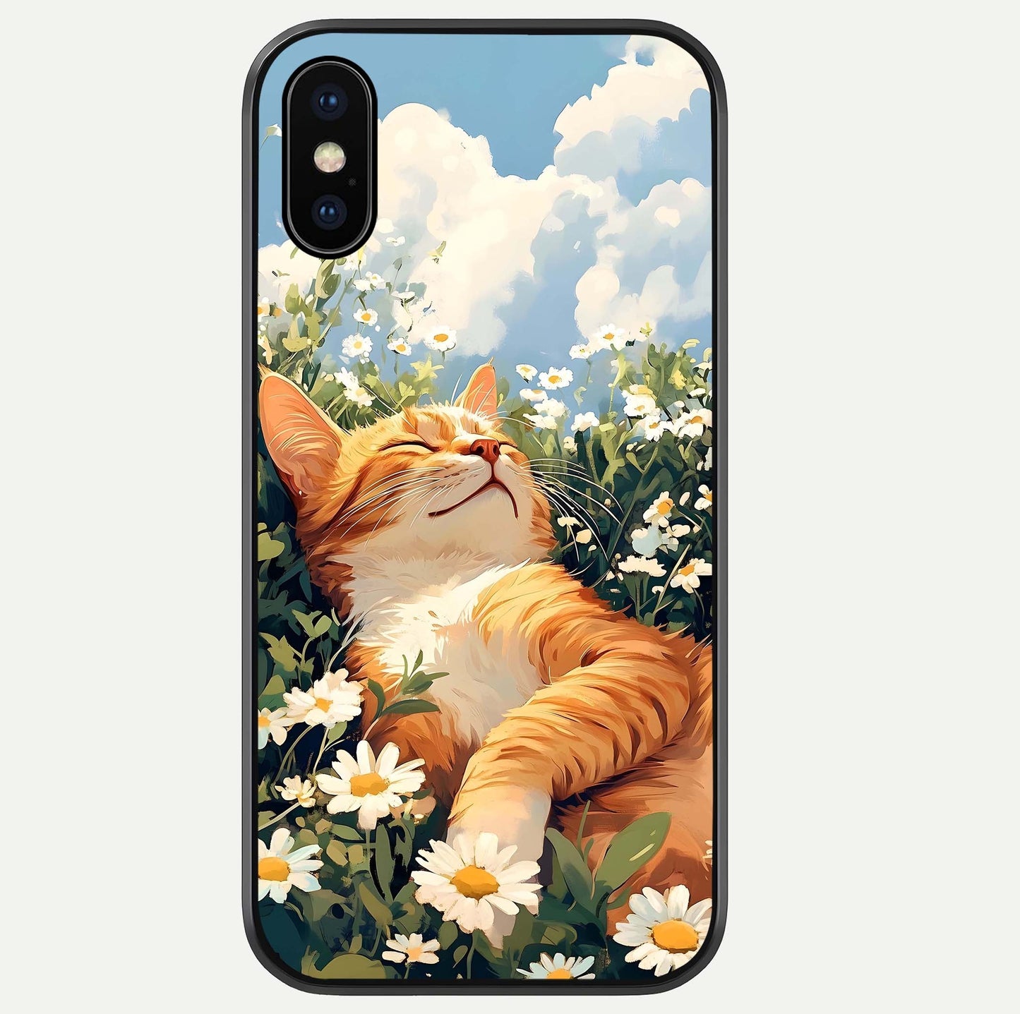 Cat & Flowers View Glass Case For iPhone Xs by Custom World