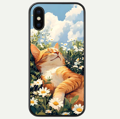 Cat & Flowers View Glass Case For iPhone Xs by Custom World