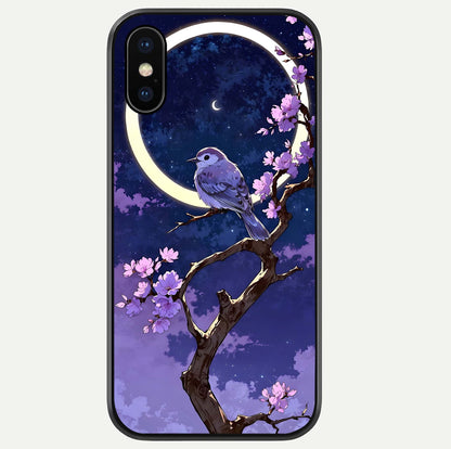 Celestial Bird Blossom Glass Case For iPhone Xs by Custom World