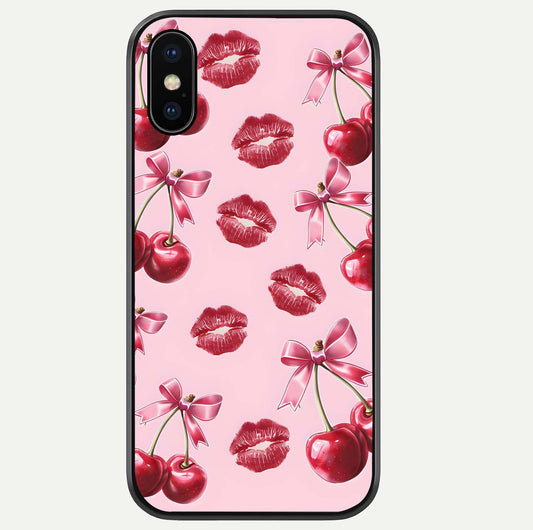 Cherry With Lips Glass Case For iPhone Xs by Custom World