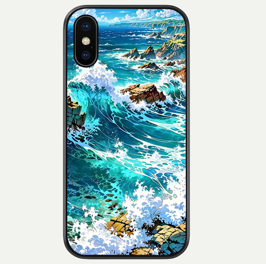 Coastal Blue Waves Glass Case For iPhone Xs by Custom World