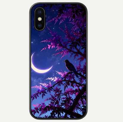 Crow & Moon Scenery Glass Case For iPhone Xs by Custom World