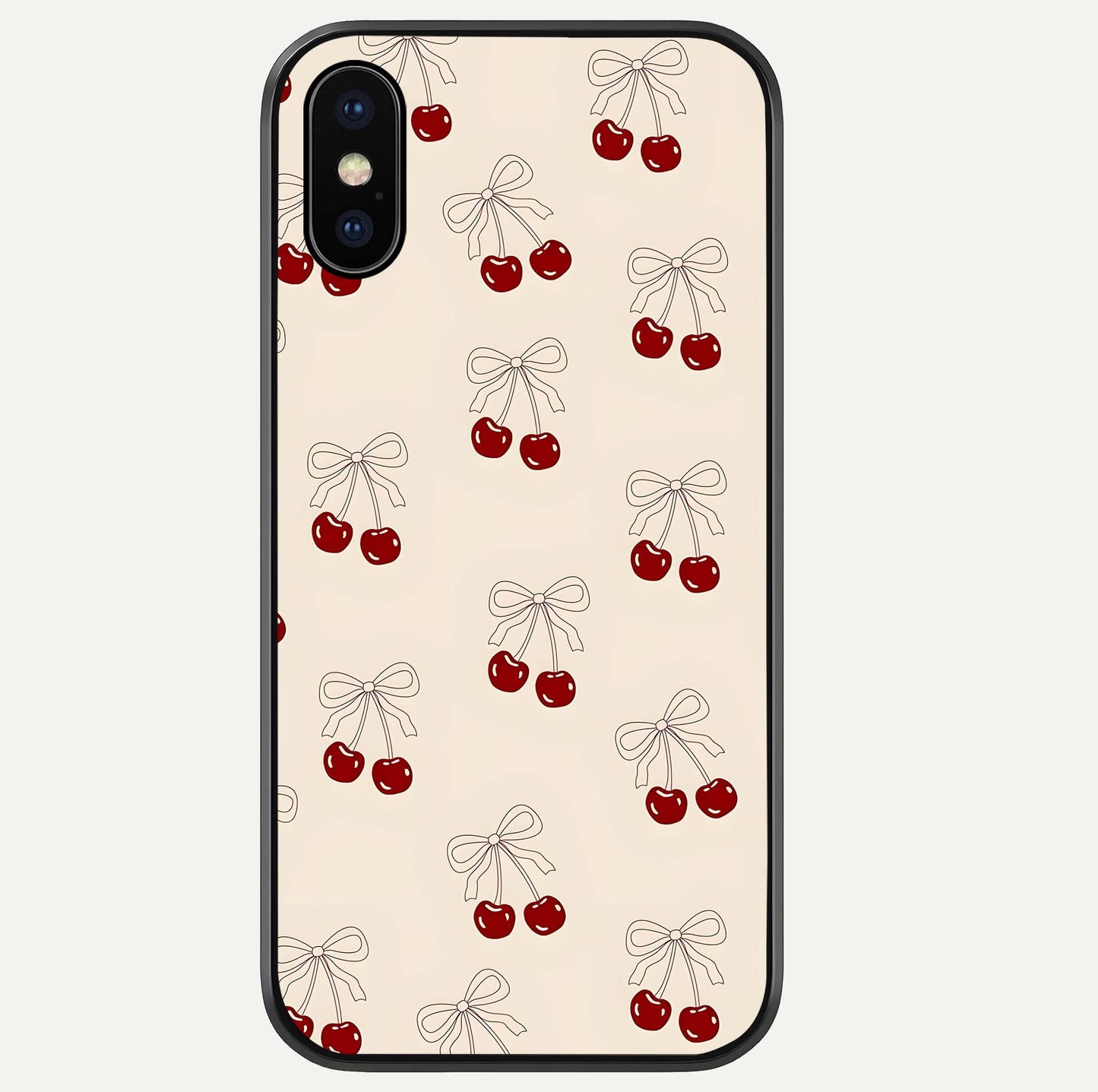 Cute Cherry Pattern Glass Case For iPhone Xs by Custom World