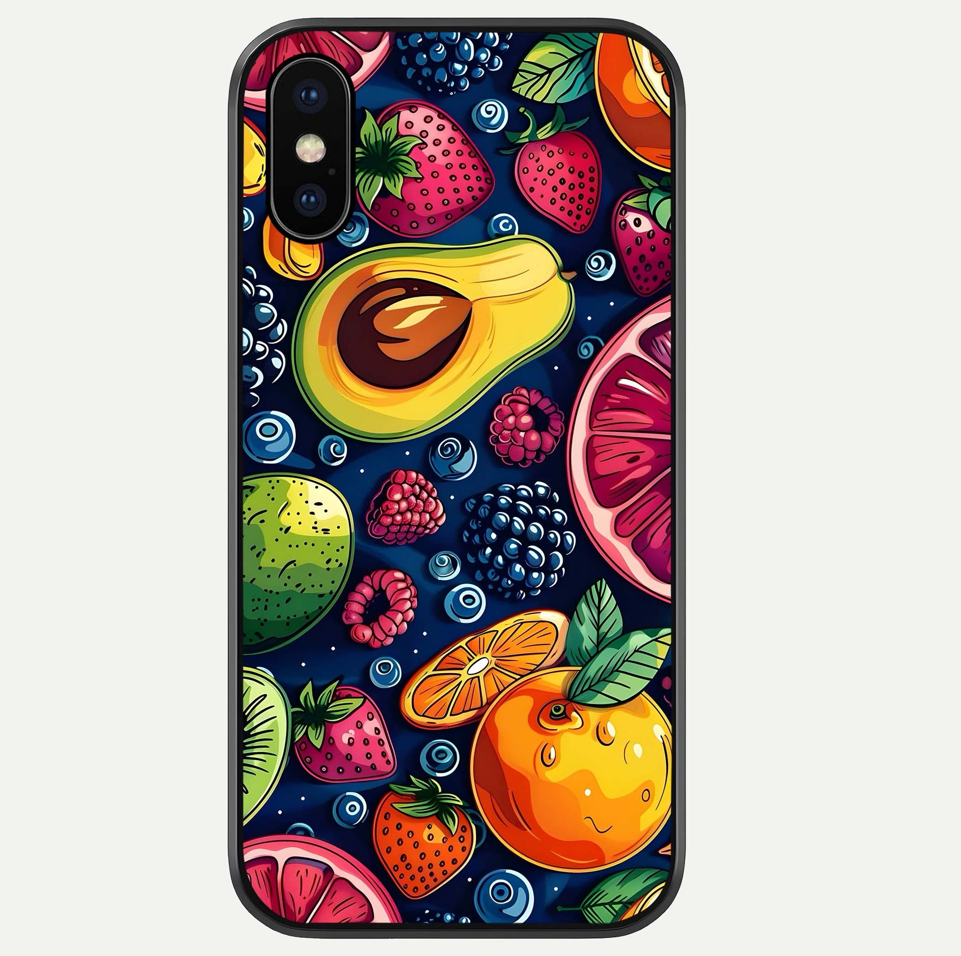 Cute Fruits Art Glass Case For iPhone Xs by Custom World