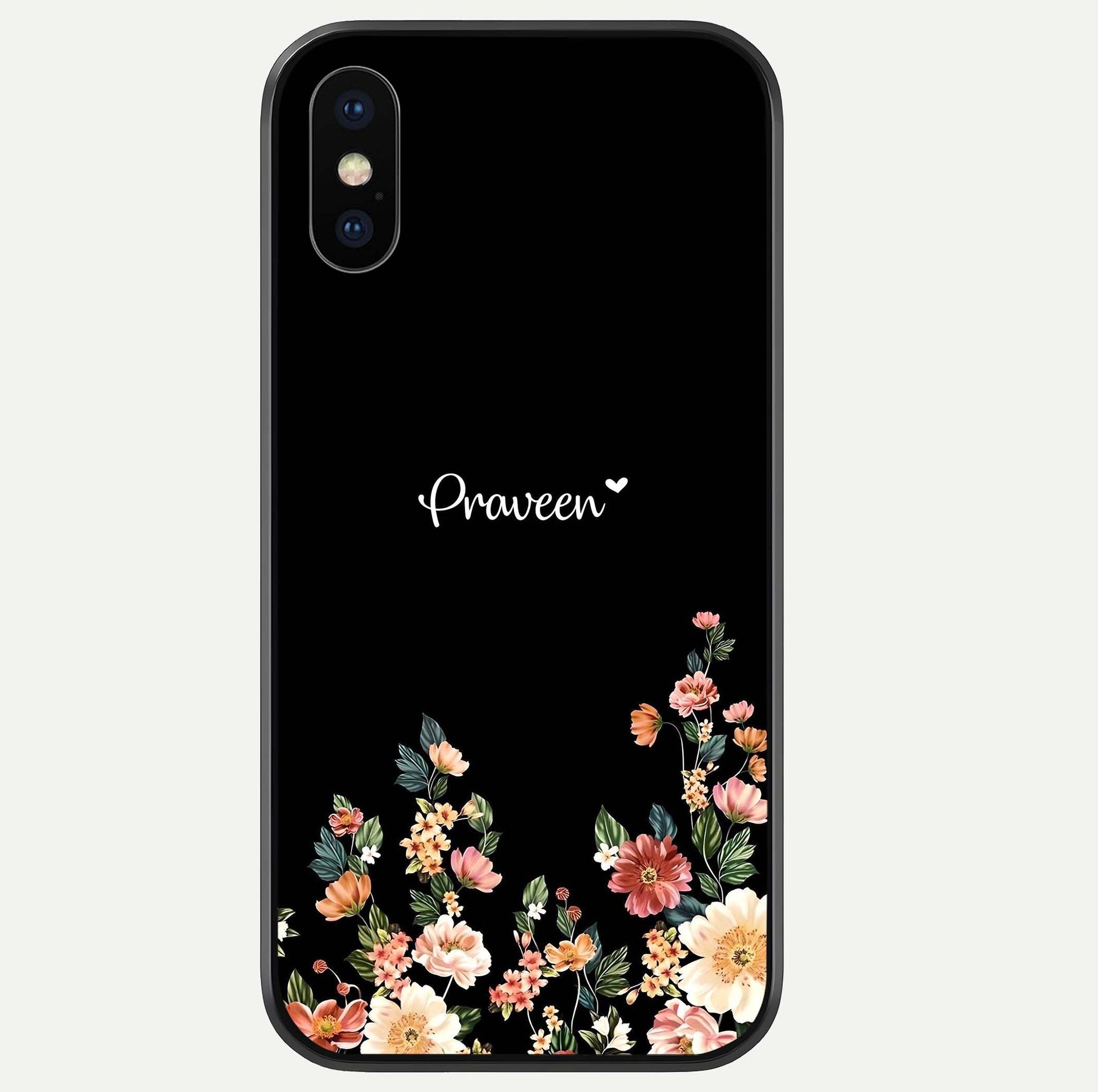 Floral Design Personalized Custom Name Glass Case For iPhone Xs by Custom World