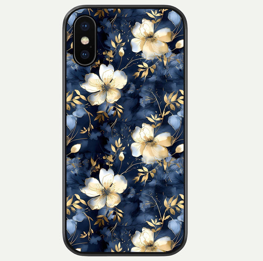 Golden Midnight Bloom Glass Case For iPhone Xs by Custom World