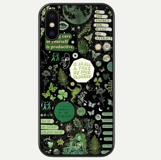 Green Moon Energy Glass Case For iPhone Xs by Custom World