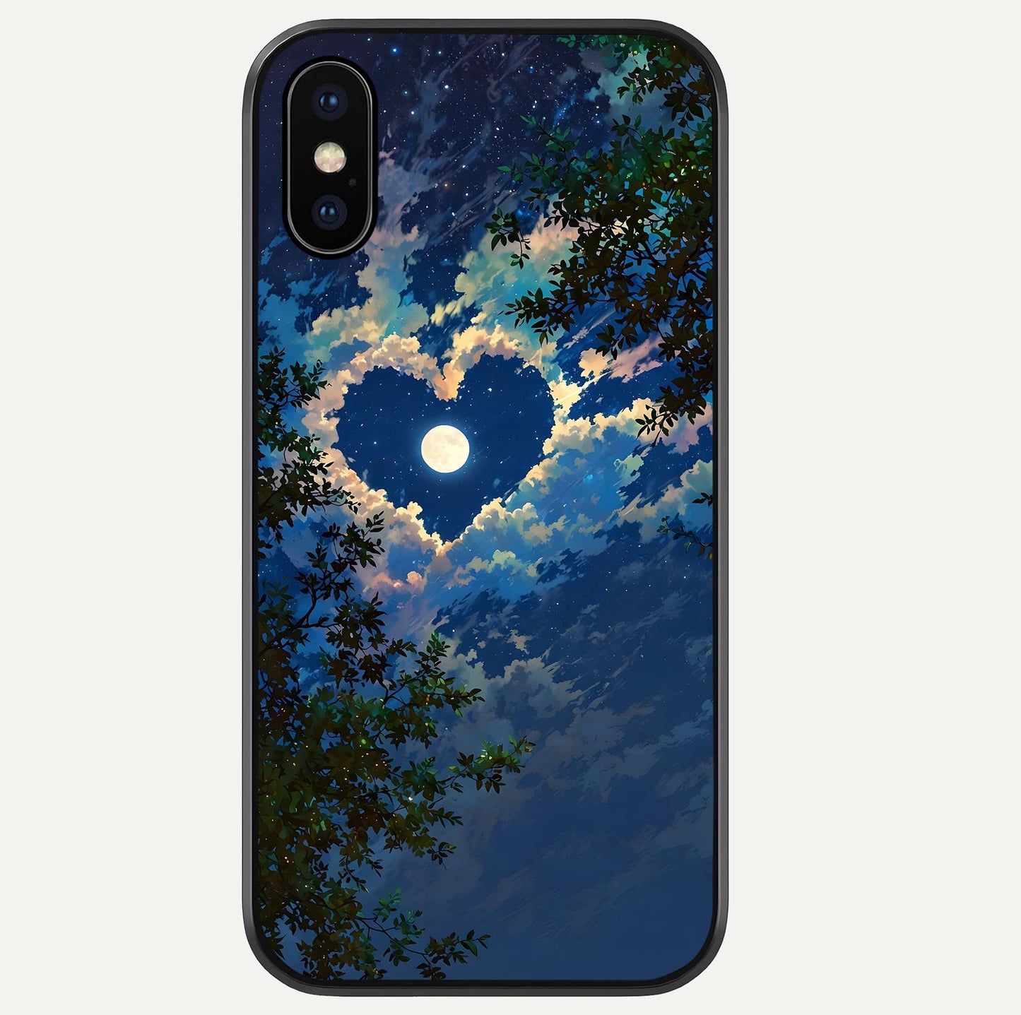 Heart With Moon Sky Glass Case For iPhone Xs by Custom World