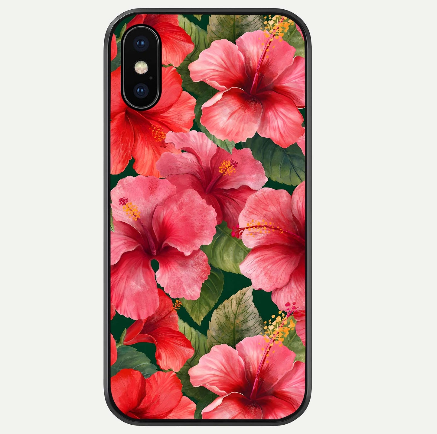 Hibiscus Pattern Glass Case For iPhone Xs by Custom World