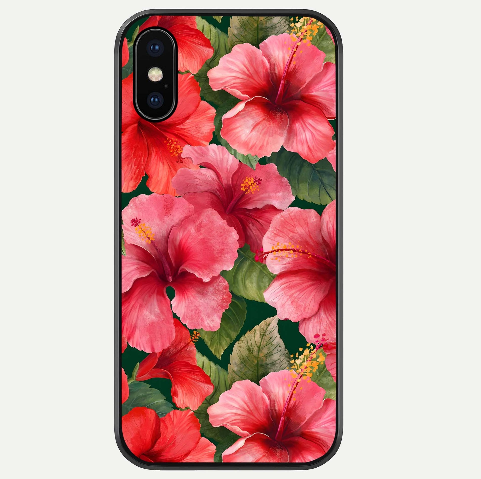 Hibiscus Pattern Glass Case For iPhone Xs by Custom World