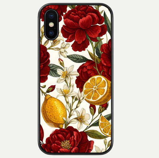Lemon Rose Charm Glass Case For iPhone Xs by Custom World