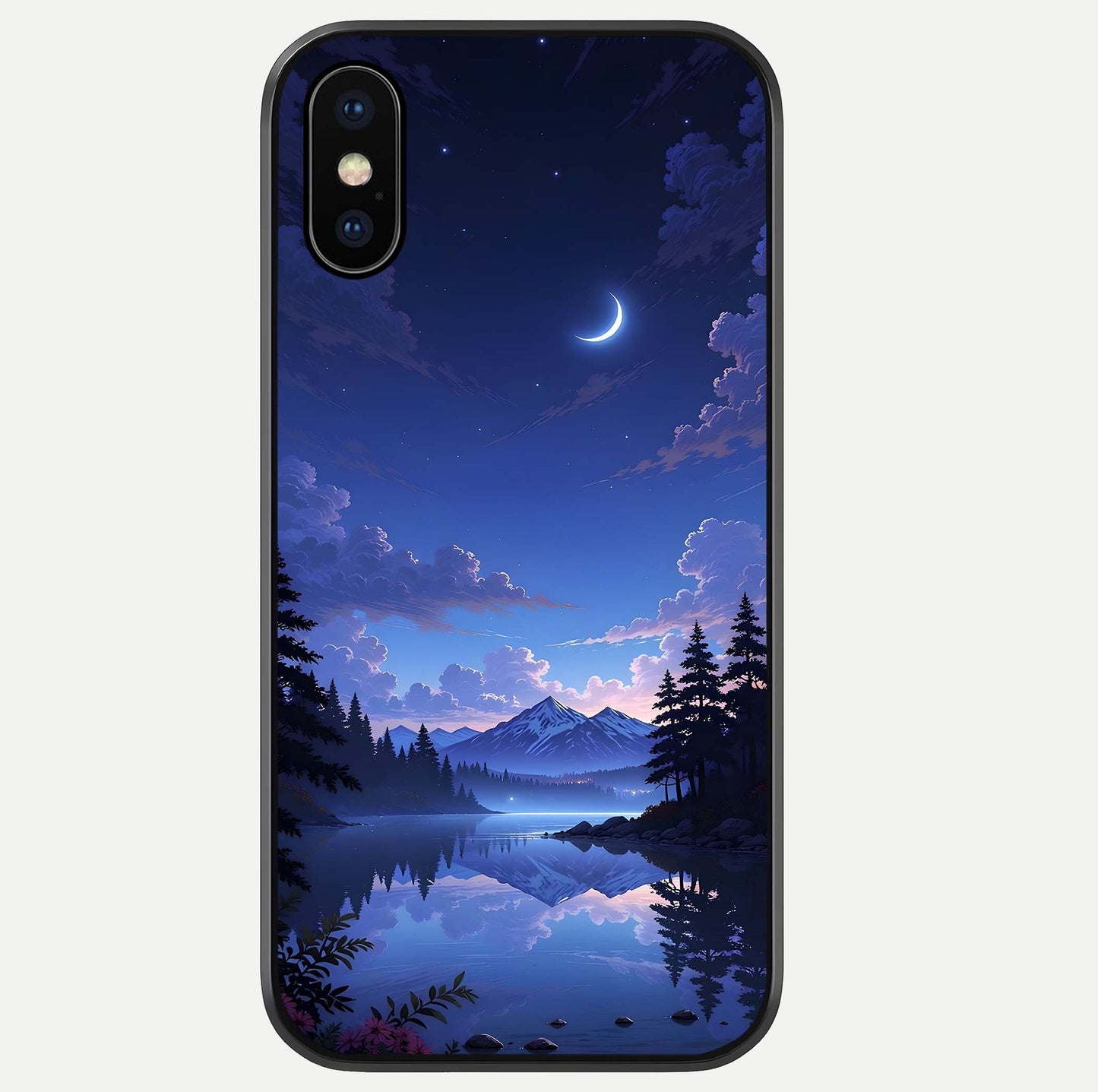 Midnight Lake Peace Glass Case For iPhone Xs by Custom World