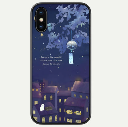 Moonlit Cat Silence Glass Case For iPhone Xs by Custom World