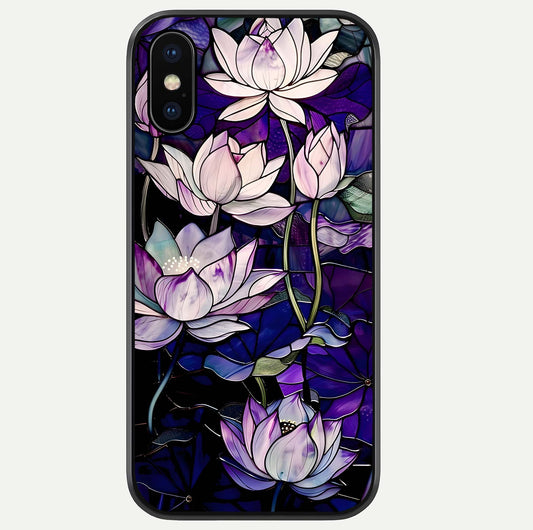 Purple Lotus Pattern Glass Case For iPhone Xs by Custom World