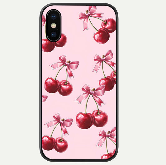 Red Cherries Pattern Glass Case For iPhone Xs by Custom World