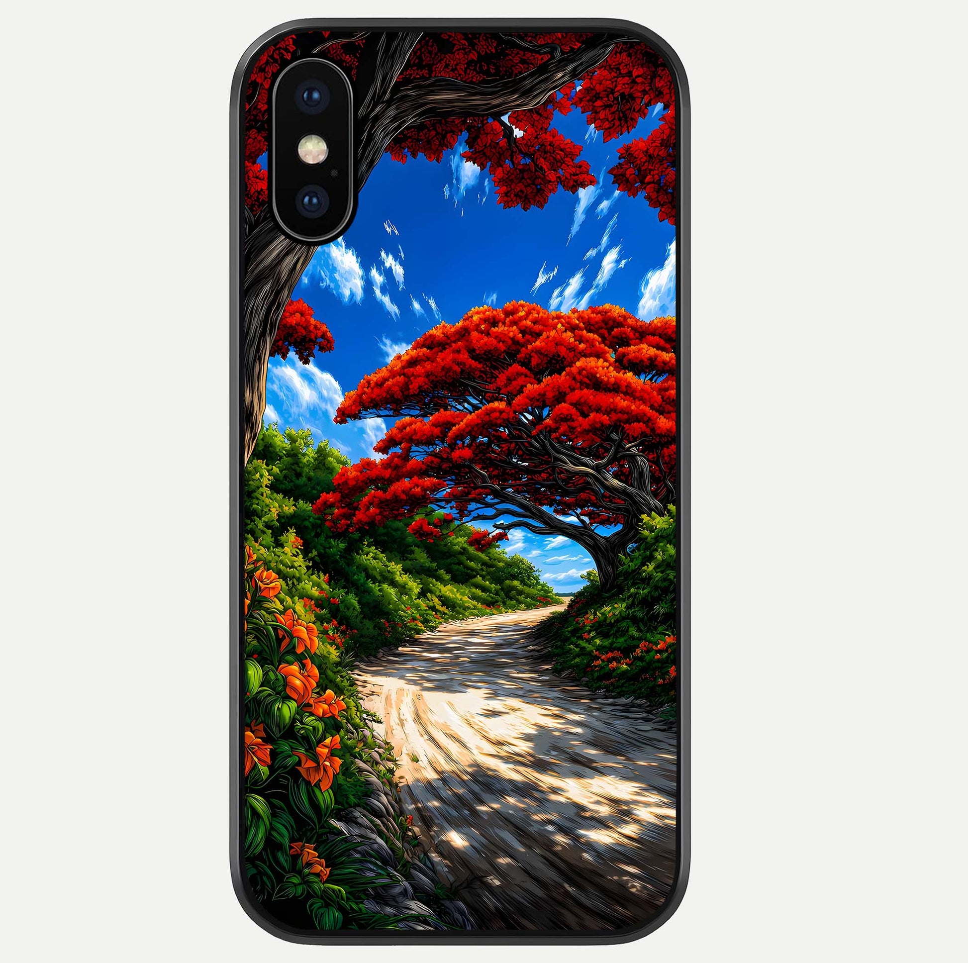 Red Trees Pathway Glass Case For iPhone Xs by Custom World