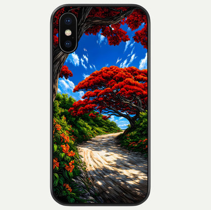 Red Trees Pathway Glass Case For iPhone Xs by Custom World