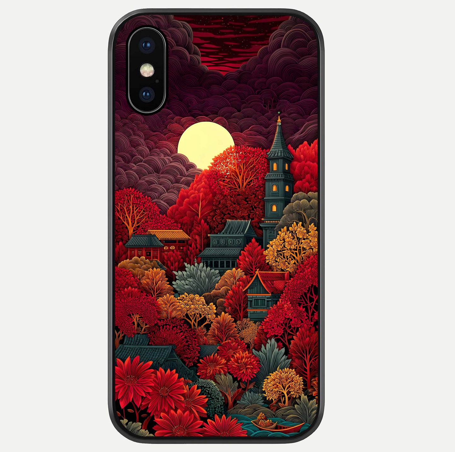 Scarlet Autumn Temple Glass Case For iPhone Xs by Custom World