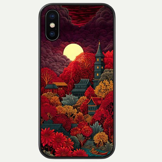 Scarlet Autumn Temple Glass Case For iPhone Xs by Custom World