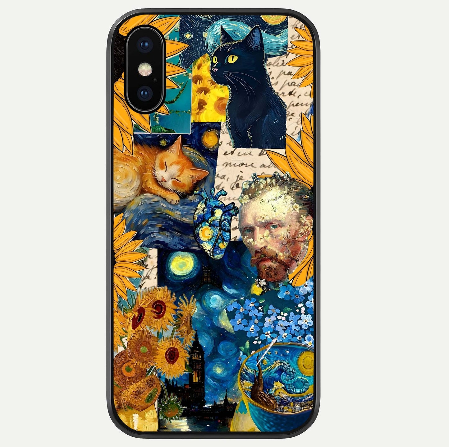 Sunflower Cat Art Glass Case For iPhone Xs by Custom World