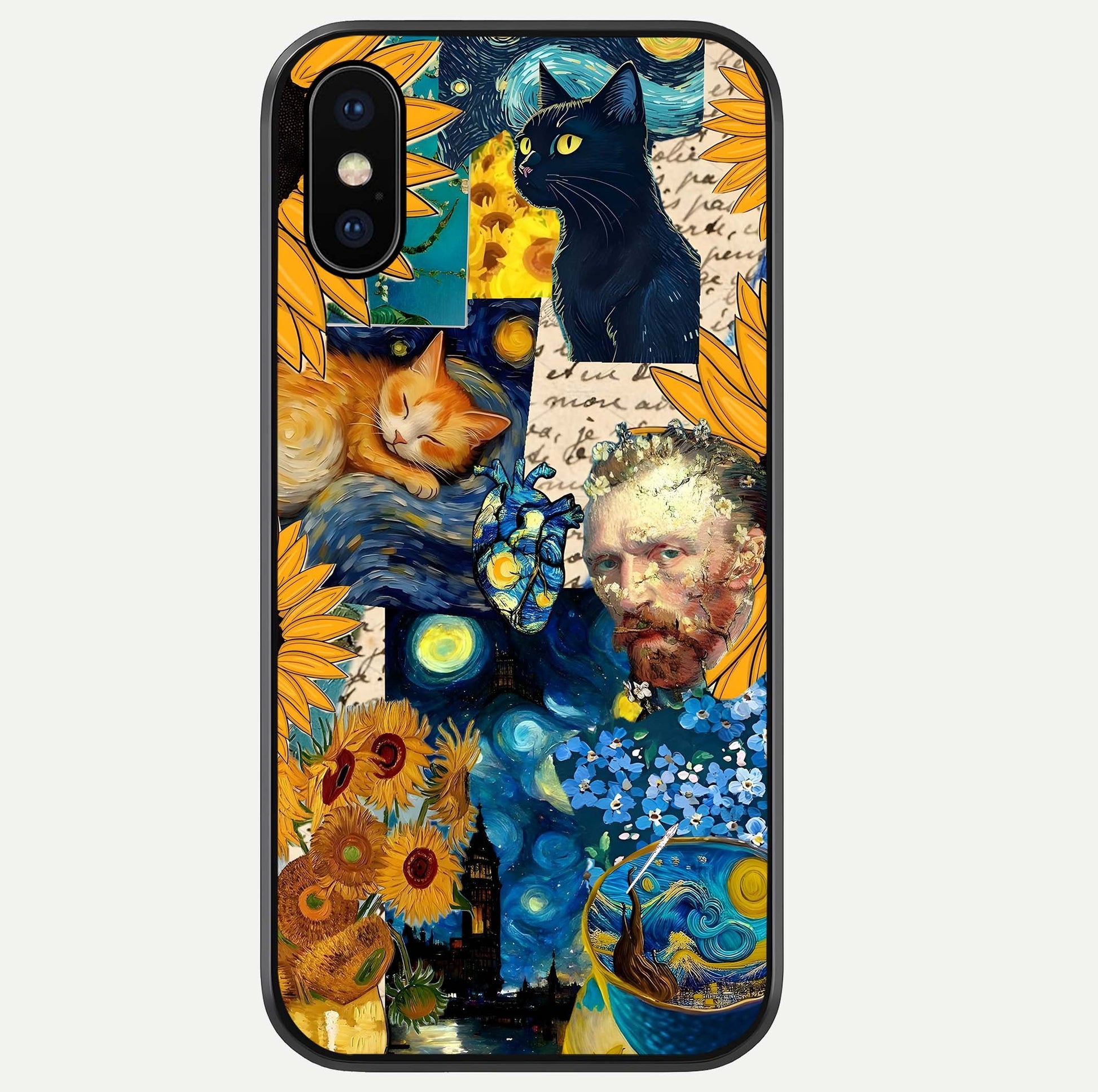 Sunflower Cat Art Glass Case For iPhone Xs by Custom World