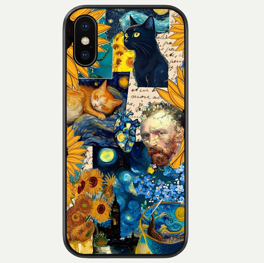 Sunflower Cat Art Glass Case For iPhone Xs by Custom World