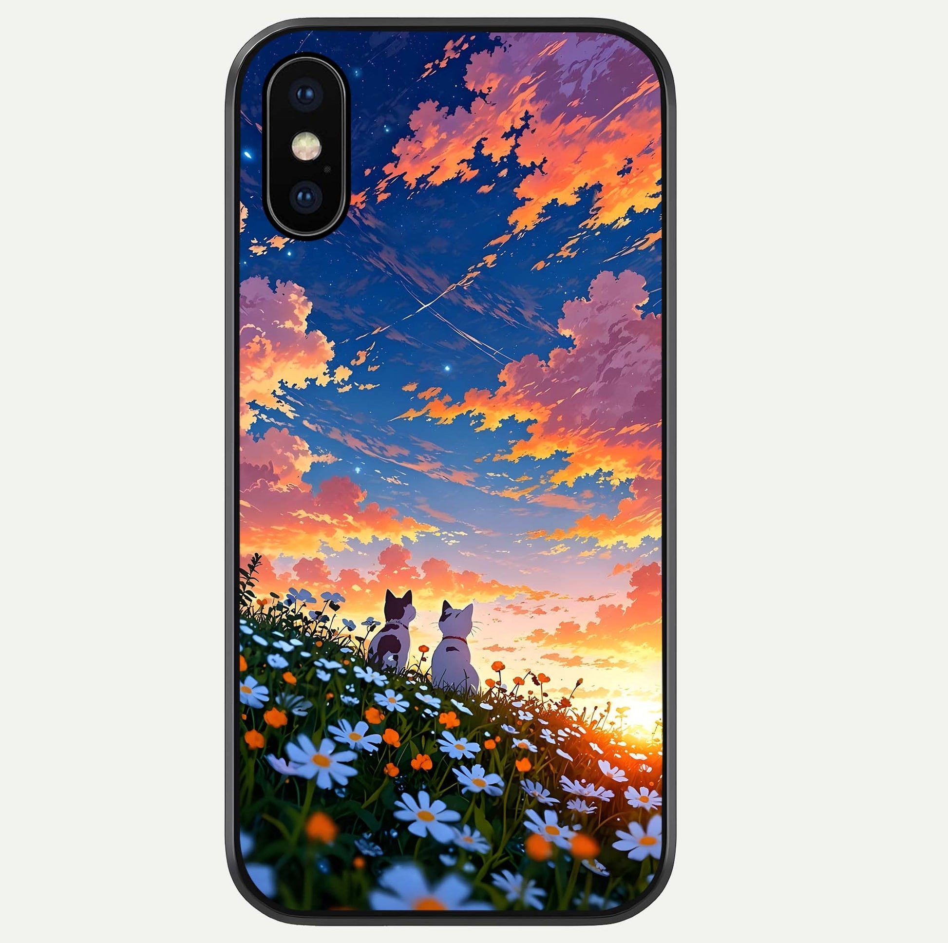 Two Cats Friends Glass Case For iPhone Xs by Custom World