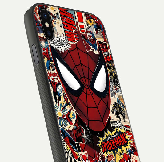 Aesthetic Wonder Spider Glass Case for iPhone Xs angled close-up highlighting spider web detail and vibrant color gloss
