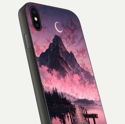 Beautyful Mountain View Glass Case for iPhone Xs close-up angle highlighting landscape details and shine
