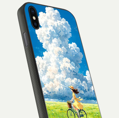 Breezy Meadow Ride Glass Case for iPhone Xs close-up shot showing flowers and breezy motion texture
