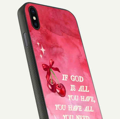 Cherry Quote Glass Case for iPhone Xs close-up showing printed quote detail and HD reflection gloss