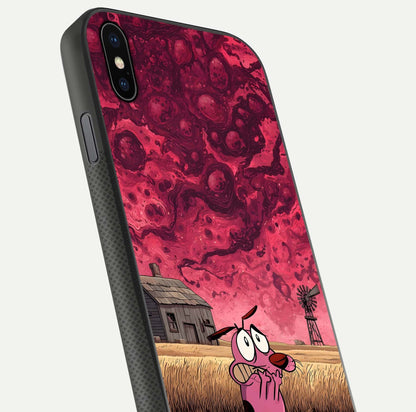 Courage Under Sky Glass Case for iPhone Xs close-up highlighting typography and HD reflection