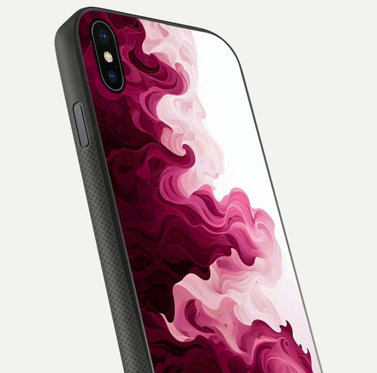 Crimson Wave Flow Glass Case for iPhone Xs close-up highlighting flow texture and reflection tone