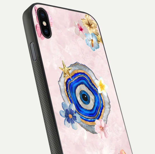 Divine Aura Bloom Glass Case for iPhone Xs close-up highlighting flower glow and reflection tone