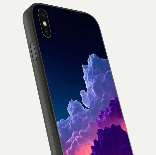 Dreamy Cloud Skies Glass Case for iPhone Xs close-up highlighting soft gradient tones and reflection glow