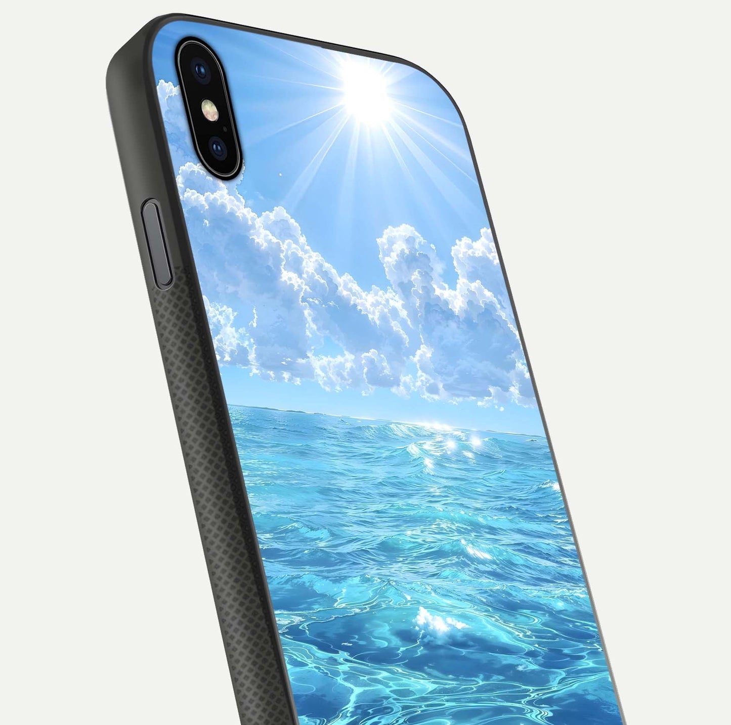 Endless Ocean Horizon Glass Case for iPhone Xs close-up highlighting water texture and reflection shine