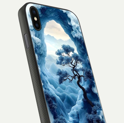 Frozen Serenity Gate Glass Case for iPhone Xs close-up highlighting frosted texture and reflection tone