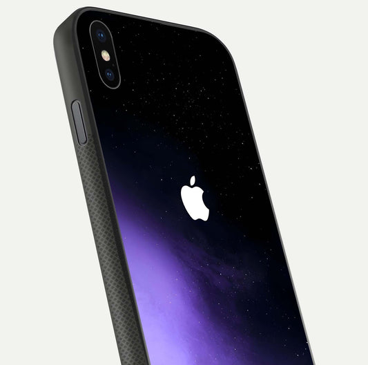 Galaxy Apple Aura Glass Case for iPhone Xs close-up angled shot showing aura lighting and reflection polish