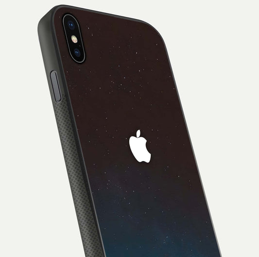 Green Emerald Apple Logo Glass Case for iPhone Xs close-up angled shot showing color depth and reflection clarity