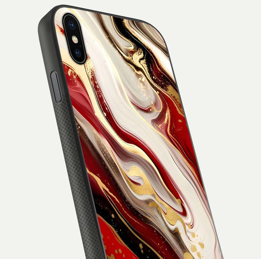 Red & White Marble Glass Case For iPhone Xs