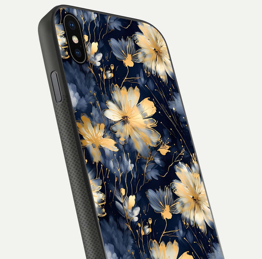 Royal Petal Dream Glass Case for iPhone Xs close-up angled shot highlighting petal texture and reflection depth