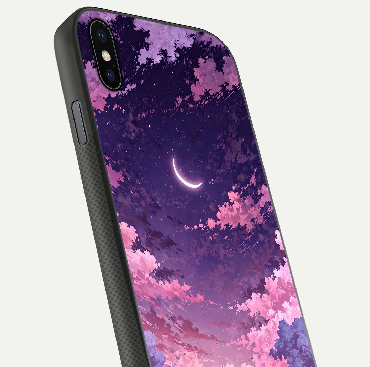 Sky Drift Clouds Glass Case for iPhone Xs close-up angled shot highlighting cloud texture and reflection